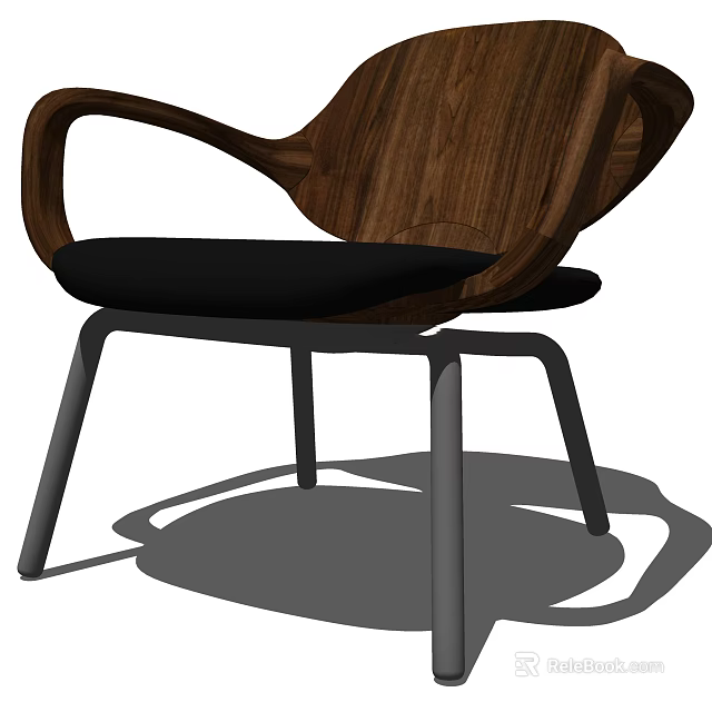 Elegant Modern Wooden Armchair with Black Cushion and Sleek Metal Legs 3d model 