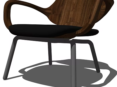 Elegant Modern Wooden Armchair with Black Cushion and Sleek Metal Legs 3d model