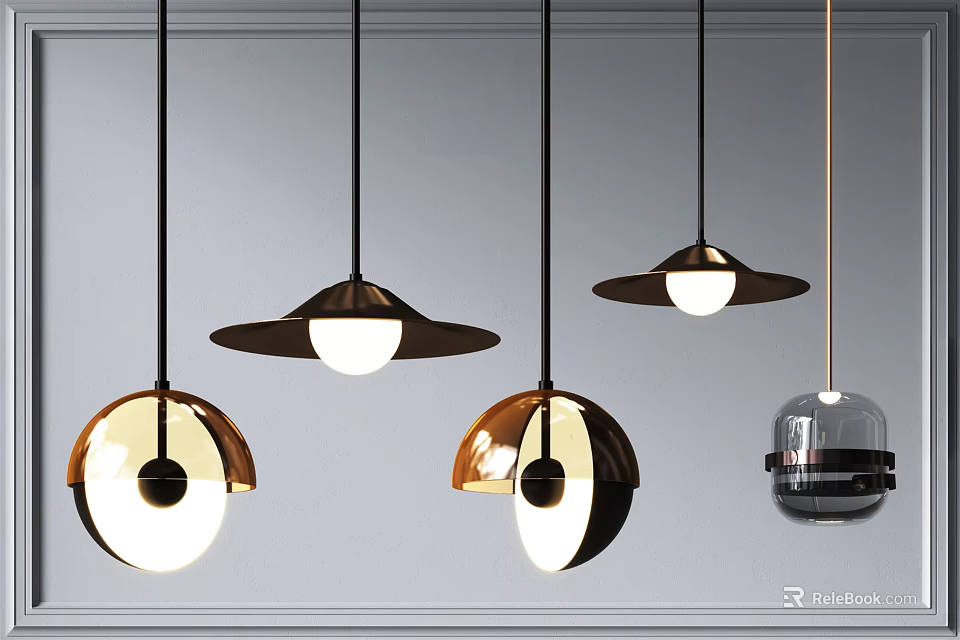 Modern Contemporary Pendant Lights Design With Spherical Metal Glass Shades For Home Interior Decor 3d model 