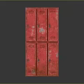 Vintage Red Storage Cabinet With Multiple Doors And Distressed Worn Finish