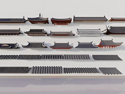 Rooftop Garden Showcasing Various Traditional Roof Tile Styles And Structures 3d model