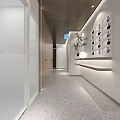 Modern Dental Clinic Interior With Dental Chair Surgical Lamp Computer Wooden Cabinets And Painting