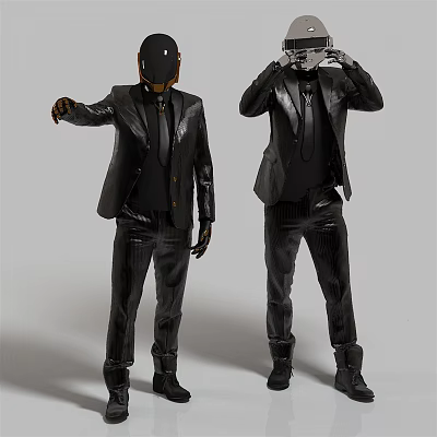 Men in black leather jackets black pants and black shoes posing for fashion model look 3d model