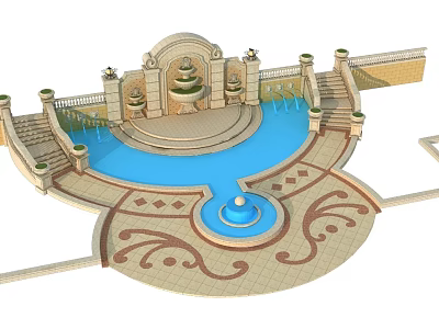 Garden Ornament Design Featuring Central Fountain Surrounding Pool Intricate Patterns And Decorative Steps 3d model