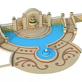 Garden Ornament Design Featuring Central Fountain Surrounding Pool Intricate Patterns And Decorative Steps