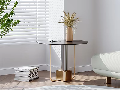 Round Side Table Black Top Gold Silver Base Modern Interior Vase Magazines 3d model