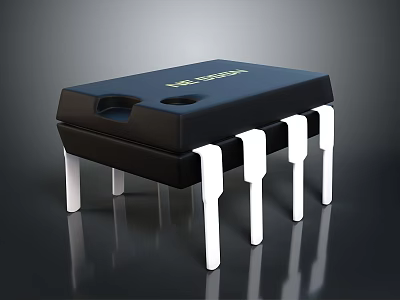 Black Computer Integrated Circuit Chip With White Pins And Technical Design 3d model
