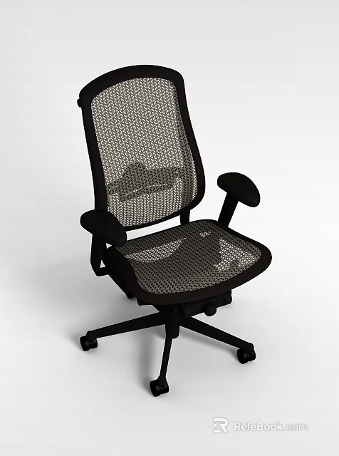Black Office Chair With Mesh Back Mesh Seat Armrests And Wheels 3d model 