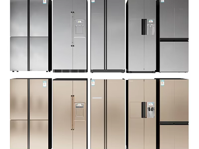 Various Styles of Refrigerators and Freezers in Stainless Steel and Golden Colors for Home Kitchen 3d model
