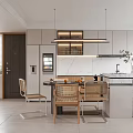 Modern Restaurant Interior Design With Marble Countertop Wooden Cabinets And Dining Table Chairs
