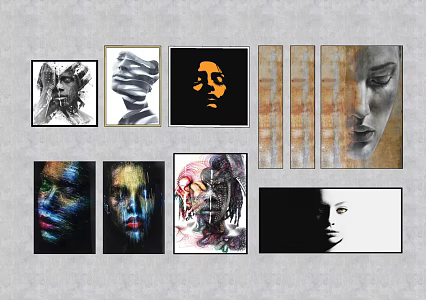 modern figure painting abstract portrait mural 3d model