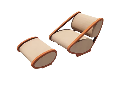 Modern Lounge Chair With Wooden Frame Beige Cushion And Matching Ottoman 3d model