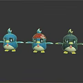 Cute Cartoon Bird Figurines With Blue Red Hat And Black Designs On Shiny Surface