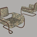 Vintage Single Sofa With Curved Metal Frame And Floral Fabric Design