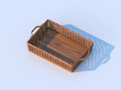 Wicker Tray With Wooden Base And Handles For Home Living Essentials 3d model