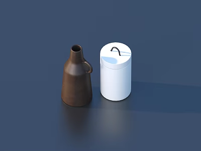 Brown Ceramic Vase With Handle And White Container With Lid Decorative Ornament Set 3d model