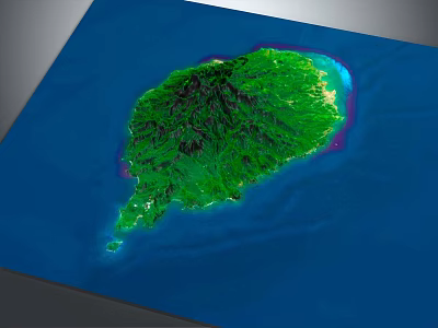 Lush Garden Landscape On Tropical Island With Green Vegetation And Blue Ocean 3d model