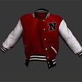 Red and White Baseball Jacket With N Letter Logo White Sleeves And Black Trim