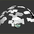 Textured Fragmented Terrain On Sphere With White Fragments And Turquoise Patch