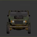 Vintage Green Off Road Vehicle With Open Top Roof Rack And Spare Tire