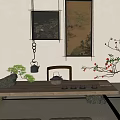 Traditional Tea Table and Chairs with Tea Utensils Decorative Paintings and Tatami Mats