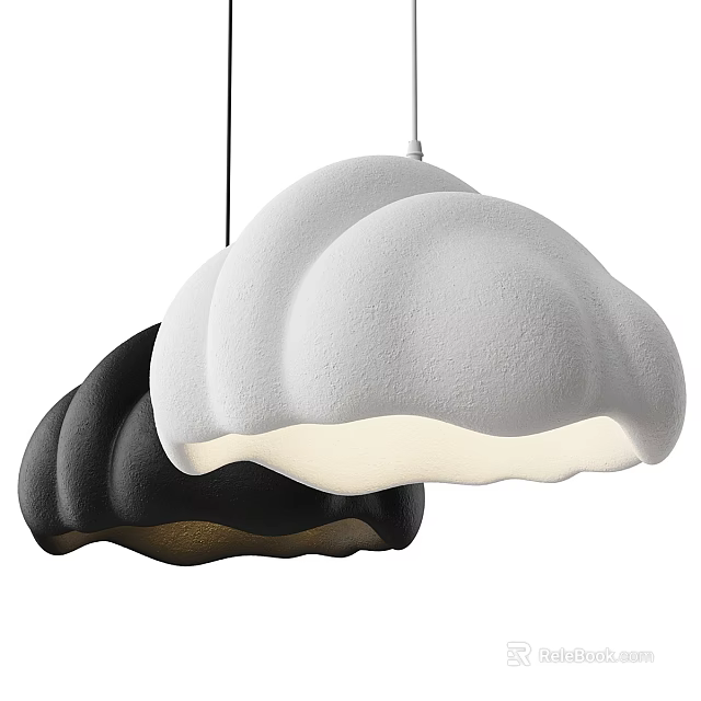 Stylish Cloud Shaped Pendant Light with White Black Design and Foam Like Textured Illuminated Surface 3d model 