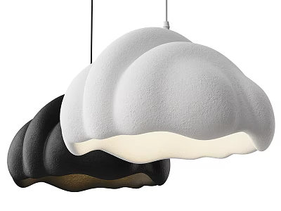 Stylish Cloud Shaped Pendant Light with White Black Design and Foam Like Textured Illuminated Surface 3d model