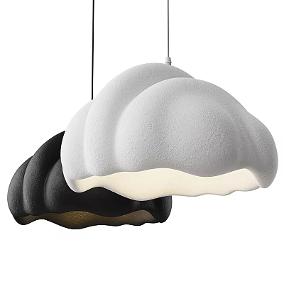 Stylish Cloud Shaped Pendant Light with White Black Design and Foam Like Textured Illuminated Surface 3d model
