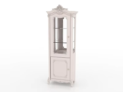 White Wine Cabinet With Carved Details Glass Door Display And Bottom Storage 3d model