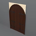 Rustic Dark Brown Wooden Barn Door With Arched Top And Metal Hardware Details