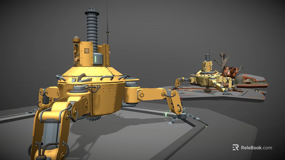 Yellow Industrial Robotic Machinery With Multi Jointed Arms And Metal Structure 3d model 