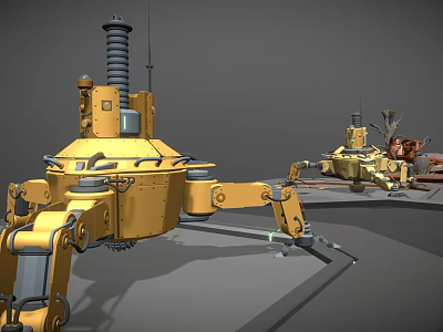 Yellow Industrial Robotic Machinery With Multi Jointed Arms And Metal Structure 3d model