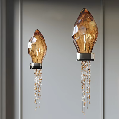 Elegant Golden Crystal Wall Lamps With Hanging Chains For Modern Interior Decor 3d model
