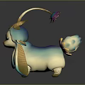 Cute 3D Fantasy Creature Design with Blue White Body Decorative Head Flower and Colorful Tail