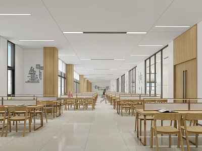 Artistic Library Interior With Wooden Furniture Bright Space And Large Windows 3d model