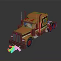 Orange Semi Truck with Large Front Grille Tall Cab Vertical Exhaust and Black Wheels