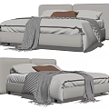 Modern Double Bed with Beige Headboard White Sheets and Checkered Blanket 3d model