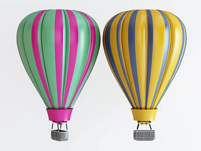 Colorful Hot Air Balloons Amusement Equipment With Green Pink Yellow Blue Stripes Design 3d model