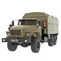 Olive Green Ural Military Truck With Six Wheels And Cargo Compartment