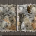 Square Rugs With Abstract Pattern Neutral Tones And Fringed Edges On Wooden Floor
