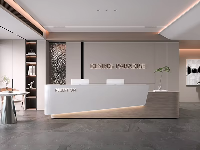 Modern Reception Desk Design With Elegant Interior Lighting And Decor Elements 3d model