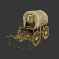 Vintage Wooden Covered Wagon With White Canvas Top And Metal Rim Wheels
