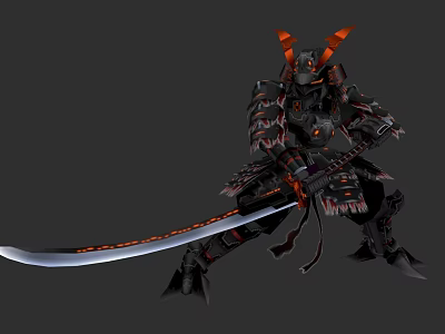 Game Movie Character Samurai With Black Armor Red Horns And Long Sword 3d model
