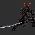 Game Movie Character Samurai With Black Armor Red Horns And Long Sword