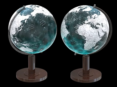 Blue And White Globe With Wooden Base And Stand For Home Decor 3d model
