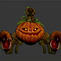 Halloween Decorative Scorpion Figure With Carved Pumpkin Body And Green Vines