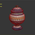 Artisan Carved Decorative Jar With Colorful Patterns Green Lid And Blue Base