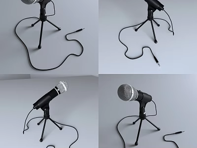 Black Wired Microphone with Tripod Stand and Silver Mesh Multi Angle Views 3d model
