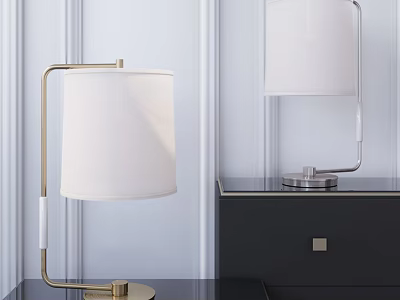 Modern Minimalist Table Lamps With Gold Silver Bases And White Shades In Interior 3d model