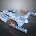 Futuristic Sci Fi Spaceship Model With Silver Body Red Blue Thrusters And Yellow Details